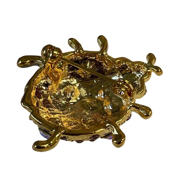 Vintage Gold-Tone Ladybug Brooch With Purple Iridescent Rhinestones - Picture 4 of 4